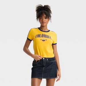 Women's Colombia Short Sleeve Graphic Baby T-Shirt - Yellow - 1 of 2