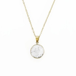 Sanctuaire Semi Precious White Howlite Round Pendant Necklace Gold - 1 of 4
