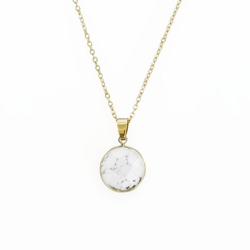 Sanctuaire Semi Precious White Howlite Round Pendant Necklace Gold