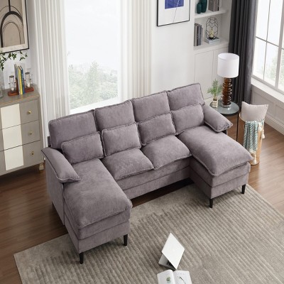 U-Shaped Modular Sectional Sofa Couch With 4 Waist Pillows,Upholstered 4 Seater Couch,Chaise Lounge,Indoor Furniture -Maison Boucle