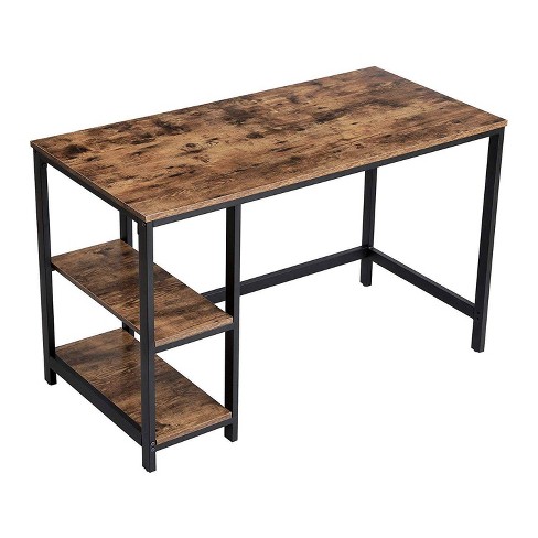 Industrial Wood and Metal Desk with 2 Shelves Brown - Benzara