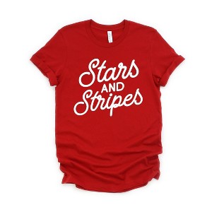 Simply Sage Market Women's Stars and Stripes Slanted Cursive Puff Print Short Sleeve Graphic Tee - 1 of 4
