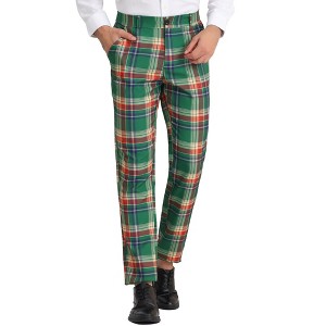 Lars Amadeus Men's Plaid Business Regular Fit Formal Prom Checked Trousers - 1 of 4