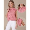 INSPIRE CHIC Women's Turndown Collar Cap Sleeve Summer Check Plaid Vintage Button Up Blouses - 2 of 4
