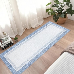 2x6FT Modern Washable Area Rug, Bordered Throw Carpet with Non Slip Backing, Low Pile Stain Resistant Floor Carpet for Home, Beige - 1 of 4