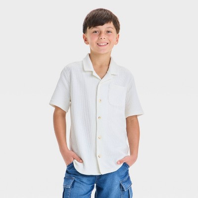 Boys' Short Sleeve Waffle Knit Button-Down Shirt - Cat & Jack™