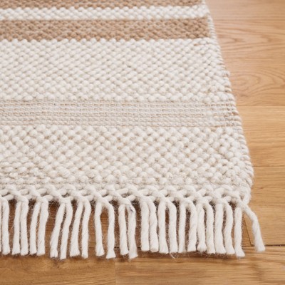 Ivory and Light Brown Wool Flat Woven Handmade Area Rug