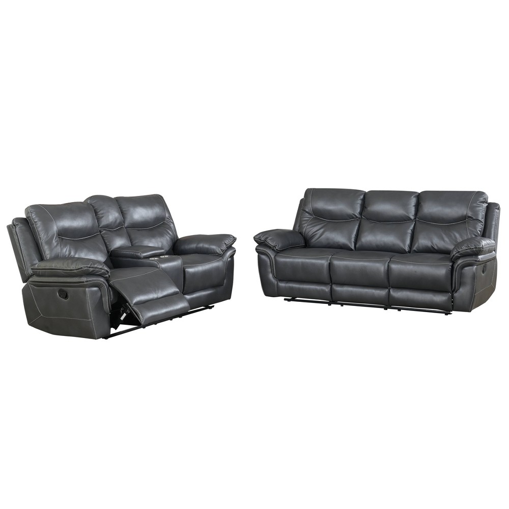 Isabella Upholstered Sofa and Loveseat Set Gray - Steve Silver Co.: Recliner Furniture for Living Room, Faux Leather