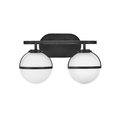 Hollis Black 2-Light Dimmable Outdoor LED Vanity with Etched Opal Shades