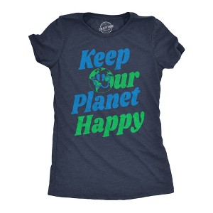 Womens Funny T Shirts Keep Our Planet Happy Awesome Earth Day Tee For Ladies - Crazy Dog Women's T Shirt - 1 of 4