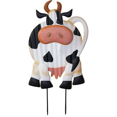 24" Metal Cow Garden Stake White/Tan/Black - Backyard Expressions