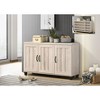 VYNXARI 38.5"W Oak Finish Shoe Cabinet with Sliding Doors, Upholstered Top,Storage Cabinets with doors and shelves - 2 of 4