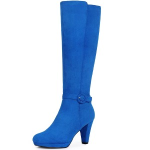 BLISSFUL STEP Low Platform Chunky Heels Buckle Knee High Boots for Women - 1 of 4