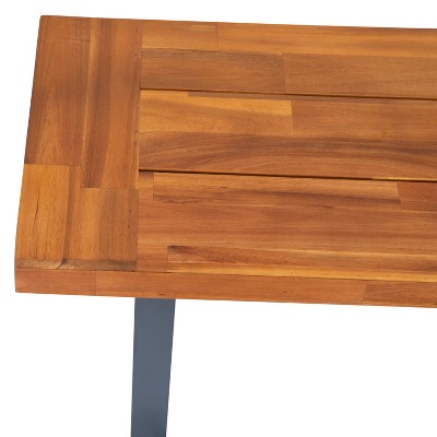 Martindale Solid Acacia Wood Patio Dining Bench with Black Legs