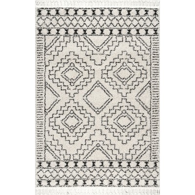 Off-White Braided Shag 8' x 10' Rectangular Synthetic Area Rug