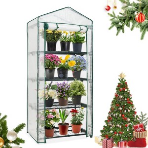 EAGLE PEAK 4-Tier Mini Greenhouse, Portable Green House with Roll-Up Zipper Door and Wire Shelves,  Clear/White PE Cover - 1 of 4