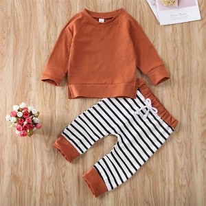MyKids-USA Baby Boy 1pcs Solid Color Hoodie Combo Striped Pattern Trousers Sets - 1 of 4