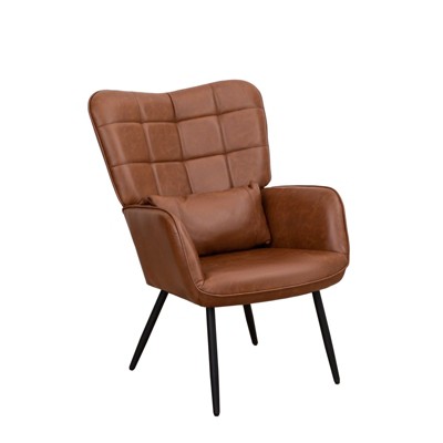 NicBex Leather Accent Chair,Upholstered Living Room Chairs with High Backrest and Metal Legs,Modern Arm Chair,Accent Chairs for Living Room