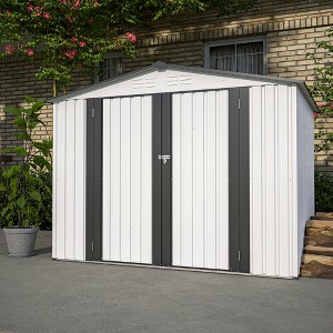Gulches 8 x 6 ft Outdoor Storage Shed, All Weather Metal Sheds with  2 Lockable Doors, Tool Shed for Garden, Backyard, Lawn,White - 1 of 4
