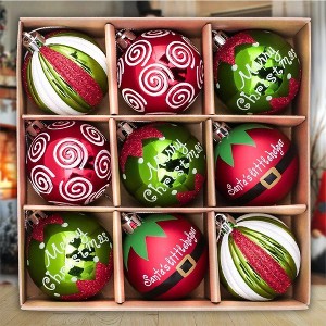 9pc Elf Theme Christmas Ornament Set, Baubles Green and Red| OrnamentallyYou - 1 of 4