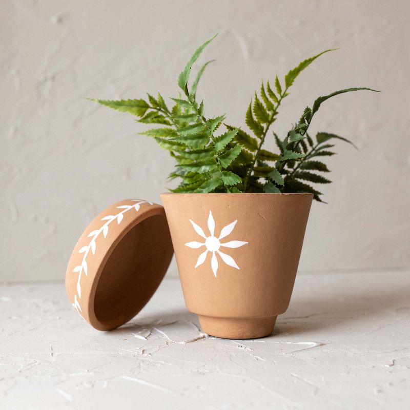 Set of 2 Floral Planter with Saucer Terracotta by Foreside Home & Garden, 3 of 10