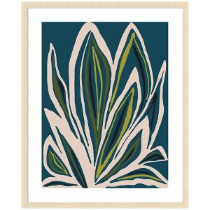 Kate and Laurel Framed Art Blue Flora 1 by Alicia Bock, 34x42, Woodgrain Stripe Blonde - 1 of 4