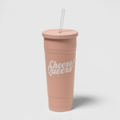 25oz Stainless Steel Vacuum Tumbler with Straw Cheers Queers - Pride