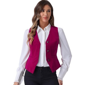 INSPIRE CHIC Women's Steampunk Velvet Sleeveless Button-Down V-Neck Suit Vest - 1 of 4
