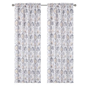 Kate Aurora Contemporary Influencer 2 Piece Water Color Damask Medallion Rod Pocket Window Curtain Panels - 1 of 4