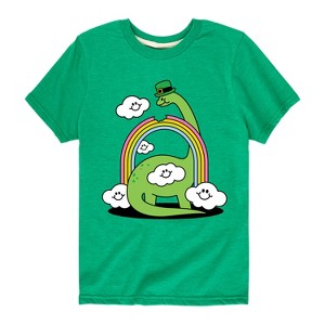 Boys' - Instant Message - St. Patrick's Day Dinosaur Eatting Rainbow Short Sleeve Graphic T-Shirt - 1 of 4