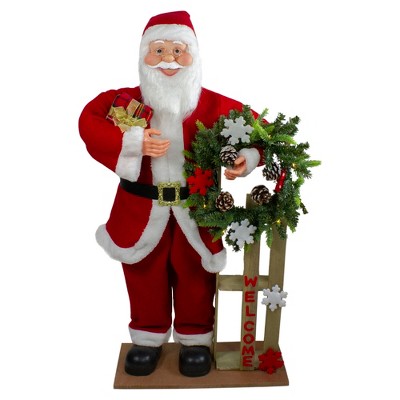 Northlight 3' Santa Claus Holding a Wooden Sleigh "Welcome" Christmas Sign