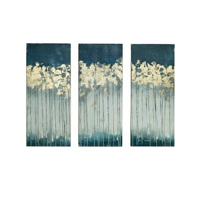 (Set of 3) 15" x 35" Midnight Forest Gel Coat Canvas with Gold Foil Embellishment Teal