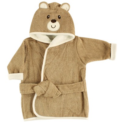 Luvable Friends Baby Unisex Cotton Animal Face Bathrobe, Bear, One Size