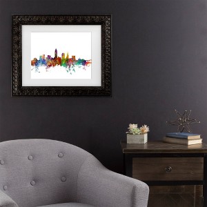 Trademark Fine Art Michael Tompsett Cleveland Ohio Skyline Matted Framed Art - 1 of 4
