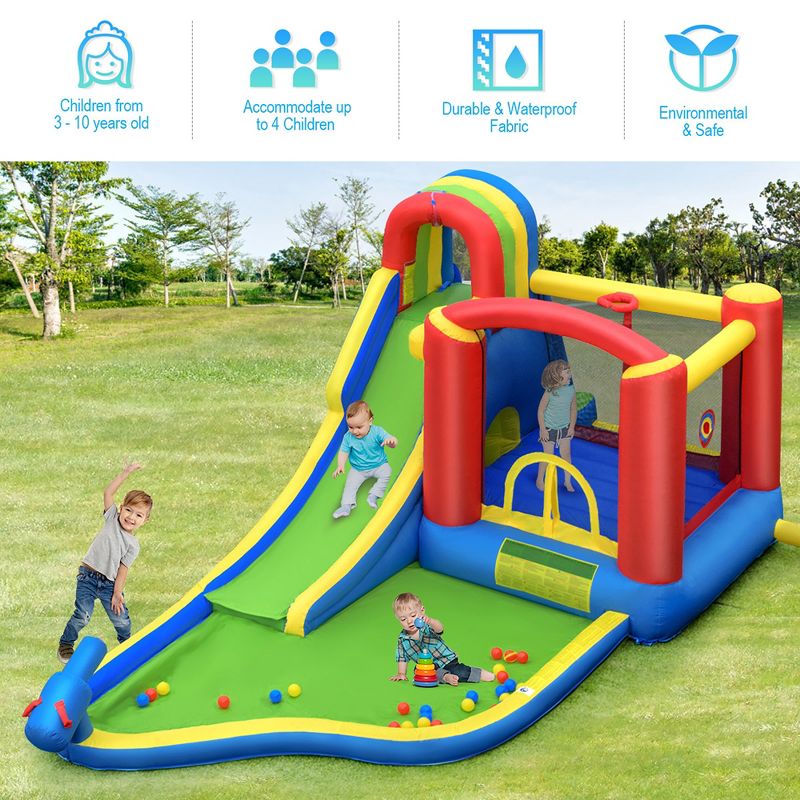 Costway Inflatable Kid Bounce House Slide Climbing Splash Pool Jumping Castle Without Blower, 4 of 11