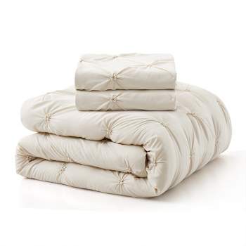 Peace Nest Pintuck Comforter Set, Bedding Set for All Season, Comforter and Pillowcases Set, Cream