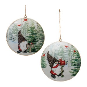 Metal Gnome Cardinal Forest Disc Ornament (Set of 6) - 1 of 4