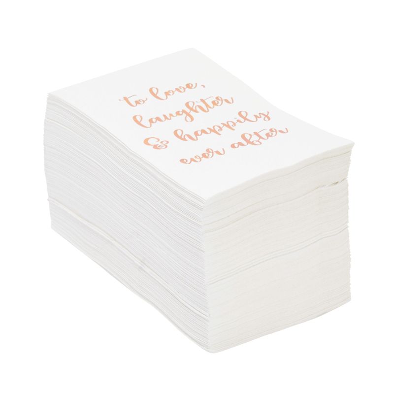 Sparkle and Bash 100 Pack White Wedding Dinner Napkins, To Love, Laughter and Happily Ever After, 4 x 8 In, 3 of 8
