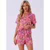 cheibear Women's Summer Short Sleeves Button Down Shirt with Shorts Pajamas Sets - 3 of 4
