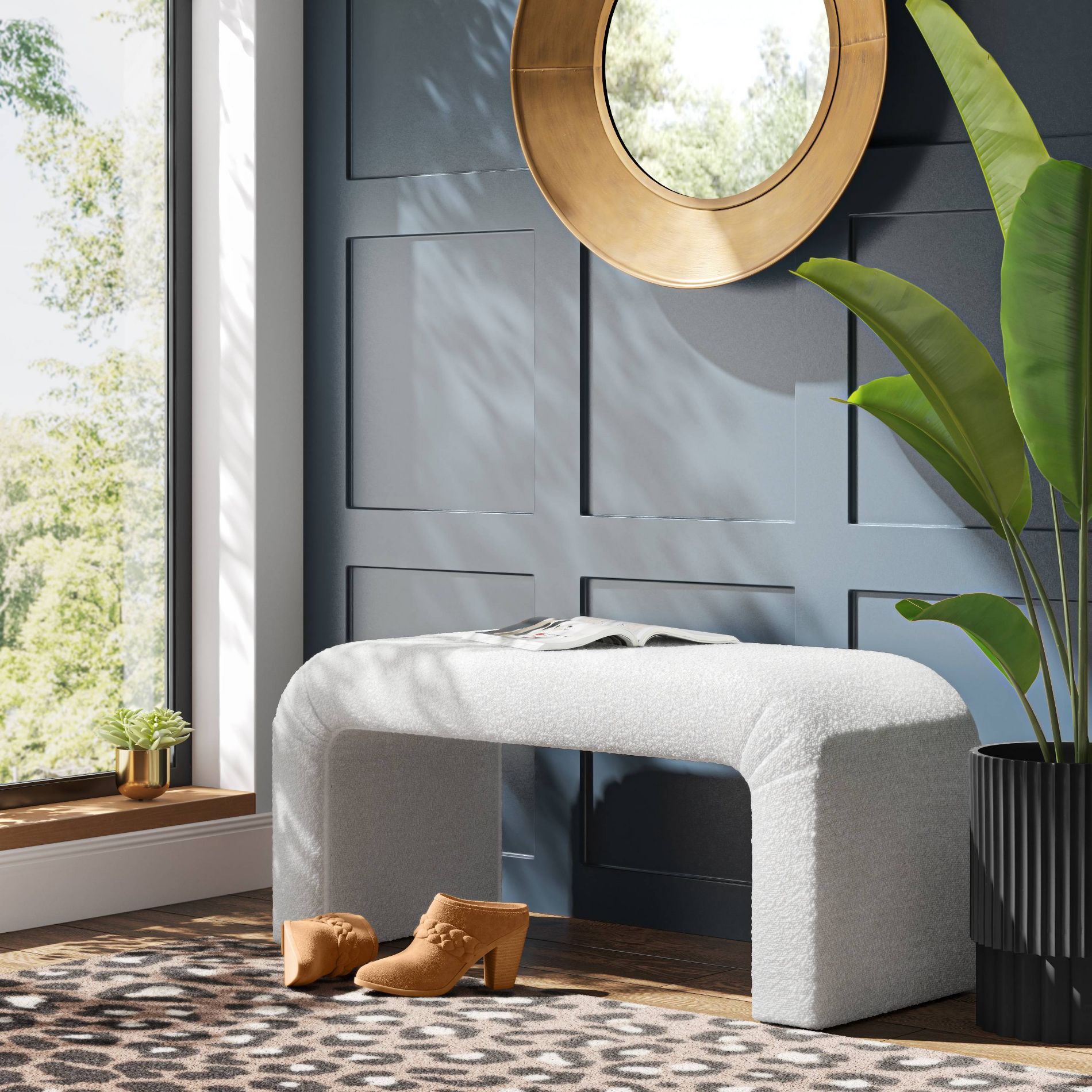 Cicely Waterfall Bench Cream Boucle - Threshold™: Padded, No Assembly, Bedroom Furniture