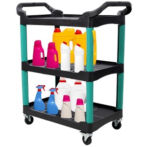 BABYYER Utility Cart on Wheels, 3 Tier Rolling Storage Cart, Plastic Service Cart with Bucket, Panel and Hook for Workshop, Repair Shop - 1 of 4