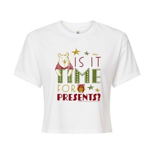 Women's - Winnie the Pooh - Is It Time For Presents? Christmas Cropped Graphic T-Shirt - 1 of 4