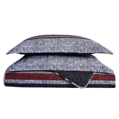 Full Red and Gray Microfiber Reversible Quilt Set