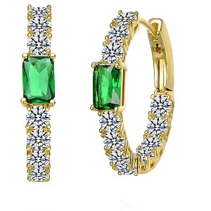 Sophisticated 14K Gold Plated Inside-Out Hoop Earrings Adorned with Clear Cubic Zirconia for a Sparkling and Elegant Statement - 1 of 3