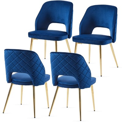 Modern Fabric Upholstered Dining Chairs Set of 4,Metal Leg Hollow Back Kitchen Dining Room Chair,Armless Padded Side Chair-Coolbibila