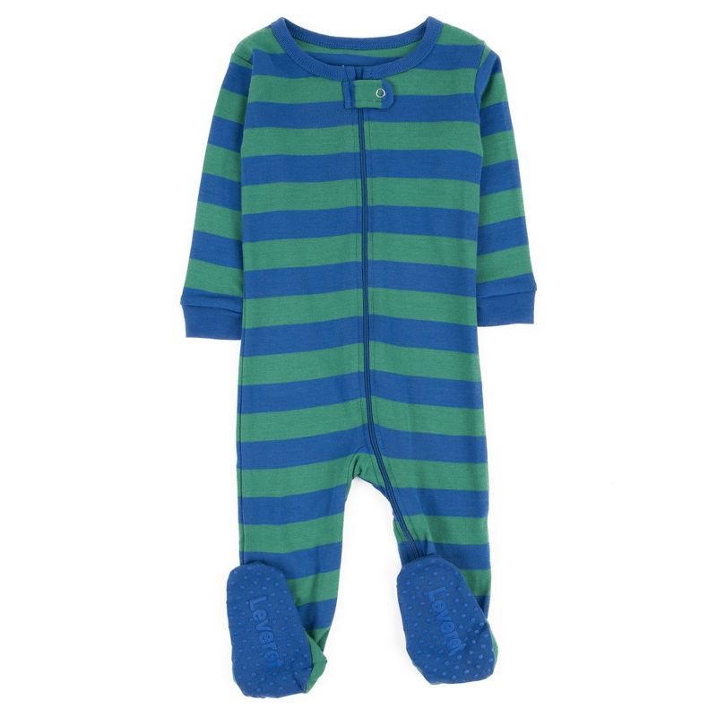 Leveret Kids Footed Boys Striped Cotton Pajamas, 5 of 10