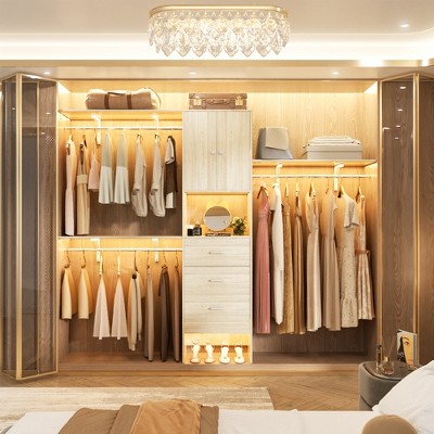 Besiost 20"-96" W Wooden Closet System with Doors and Drawers