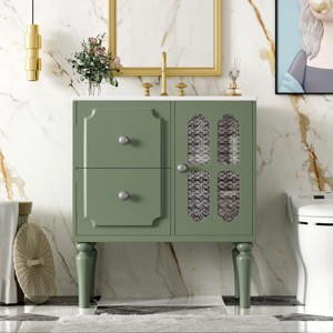 Retro Style 30'' Bathroom Vanity with Ceramic Sink Combo,Solid Wood Frame Bathroom Storage Cabinet with 2 Drawers – The Pop Home - 1 of 4