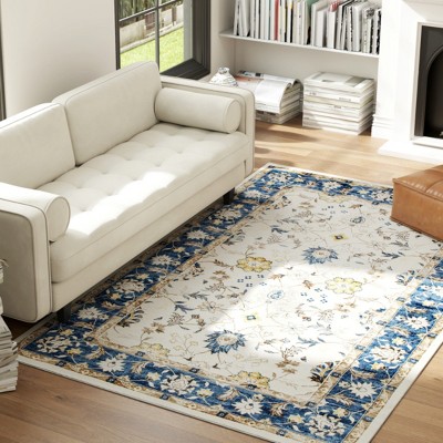 GlasFlength Rugs 5'x7' Vintage Waterproof Extra Large Area Rugs Carpet Non-Slip Rug Pads Washable Rug for Room, Multicolored, 84"*0.3"*60"