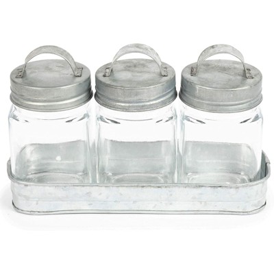 Farmlyn Creek 1 Galvanized Metal Tray with 3 Glass Containers for Bathroom and Kitchen